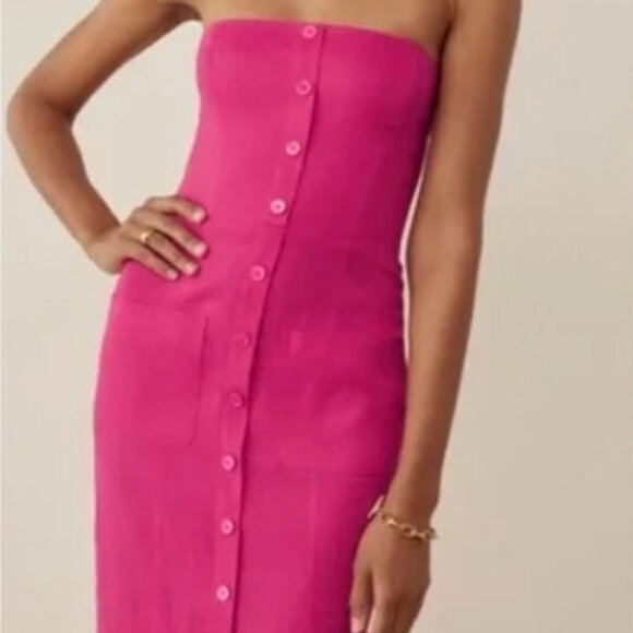 Reformation Prescott Linen Dress Size 2 Hot Pink - Picture 2 of 6